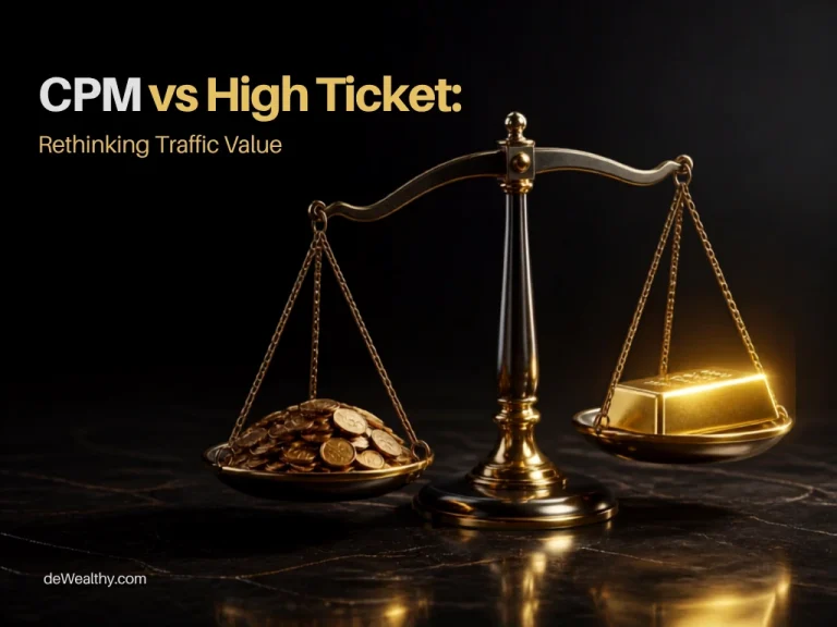 Comparison scale between CPM ad metrics and high-ticket advisory valuation