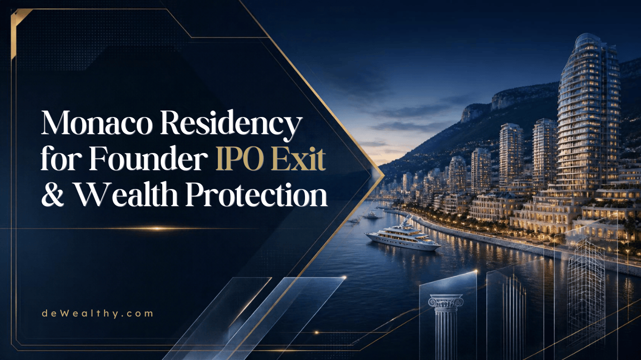 Monaco Residency for Founder IPO Exit & Wealth Protection banner graphic by deWealthy.com